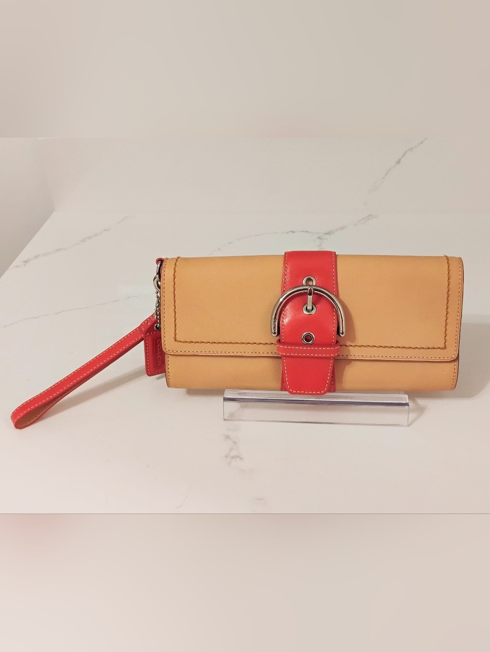 Coach Vachetta Leather Wallet - Pink Coral Accents LIKE NEW